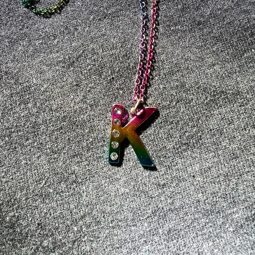 Rainbow “K” pendant necklace